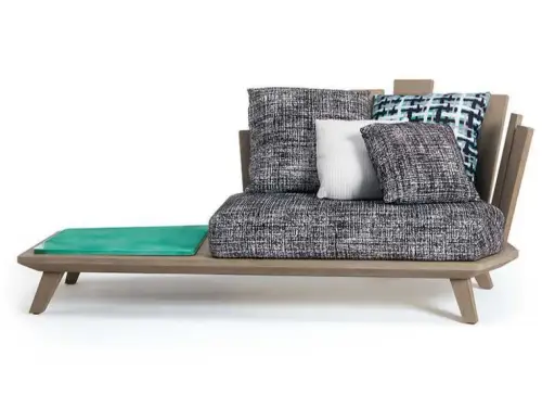rafael lounge armchair with coffee table teak outdoor daybed with coffee table By Paola Navone