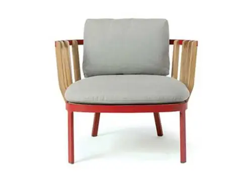 swing club armchair teak low lounge chair with armrests By Patrick Norguet